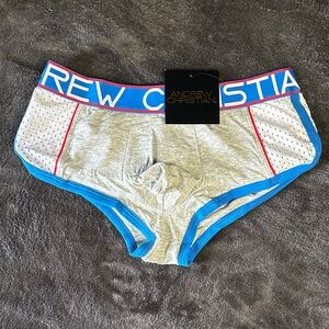 Andrew Christian Light Gray Briefs with Blue Accents - Extra Small